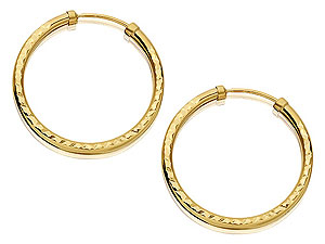 9ct Gold Diamond Cut Capped Edge Hoop Earrings