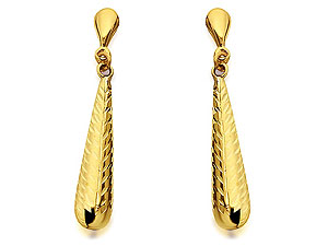 9ct Gold Diamond Cut Fleche Earrings 33mm drop