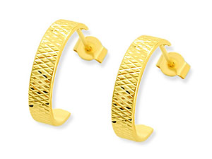 9ct Gold Diamond Cut Half Hoop Earrings - 072681