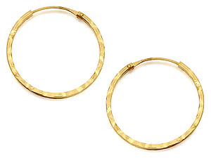 9ct Gold Diamond Cut Hoop Earrings - 074168