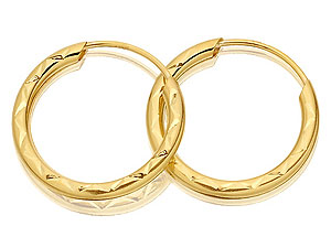 9ct gold Diamond Cut Hoop Earrings - 1.4cm 072445