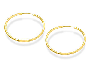 9ct Gold Diamond Cut Hoop Earrings 32mm - 072414