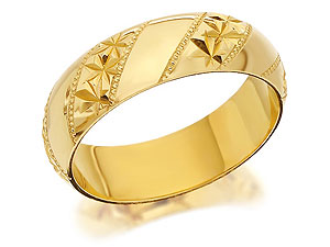 9ct Gold Diamond Cut Stripe Grooms Wedding Ring