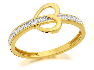 9ct Gold Diamond Heart Belt Buckle Effect Ring -