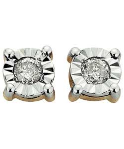 9ct Gold Diamond Illusion Set Round Solitaire Stud Earrings