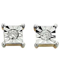 9ct gold Diamond Illusion Set Square Stud Earrings