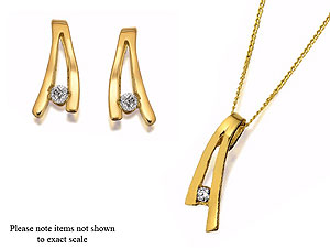9ct Gold Diamond Lightening Flash Pendant And