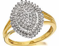 9ct Gold Diamond Marquise Cluster Ring 0.5ct -