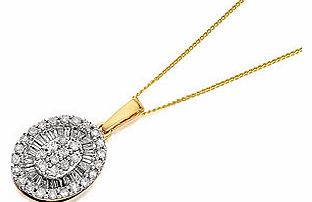 9ct Gold Diamond Oval Cluster Pendant And Chain