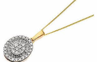 9ct Gold Diamond Oval Cluster Pendant And Chain