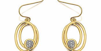 9ct Gold Diamond Oval Hook Wire Drop Earrings -