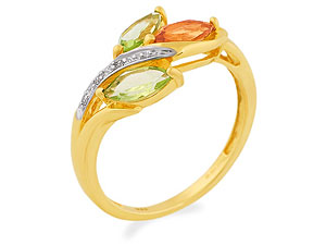 9ct Gold Diamond, Peridot And Citrine Flower