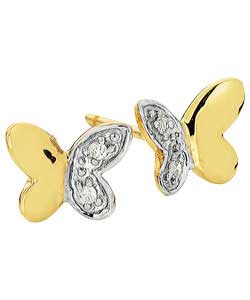 9ct gold Diamond Set Butterfly Studs