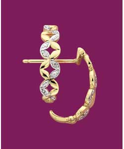 9ct gold Diamond Set Flower J Shape Earrings