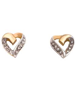 9ct Gold Diamond Set Heart Studs