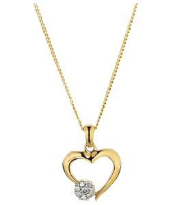 9ct Gold Diamond Set Open Heart Pendant