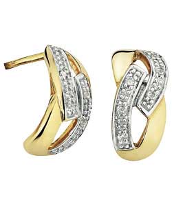 9ct gold Diamond Set Plaited J Hoop Earrings