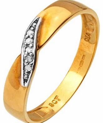 9ct Gold Diamond Set Twist Wedding Ring - Size M