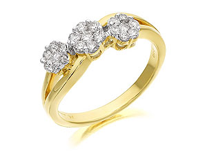 9ct Gold Diamond Trilogy Cluster Ring 0.5ct