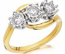 9ct Gold Diamond Trilogy Crossover Ring 0.5ct -