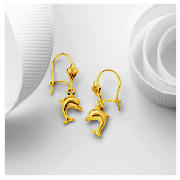 9ct Gold Dolphin Drop Earrings