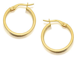 9ct Gold Double Band Hoop Earrings 18mm - 074192