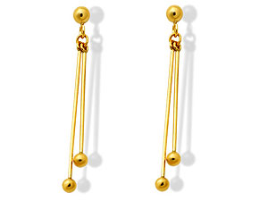 9ct Gold Double Bar Ball Drop Earrings - 071552