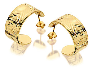 9ct Gold Double Diamond Half Hoop Earrings 20mm