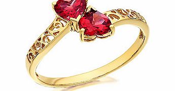 9ct Gold Double Heart Garnet Crossover Ring -