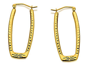 9ct Gold Elongated Oval Creole Hoop Earrings -