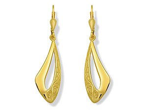9ct gold Embossed Lyre-Shaped Drop Earrings 071175