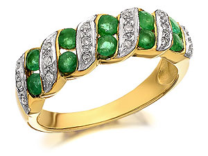 9ct Gold Emerald And Diamond Band Ring - 048259