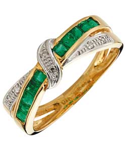 9ct Gold Emerald and Diamond Crossover Eternity Ring