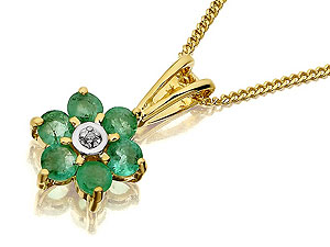 9ct Gold Emerald And Diamond Daisy Pendant And
