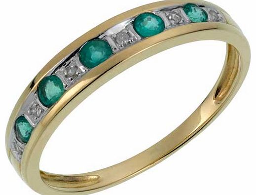 9ct Gold Emerald and Diamond Half Eternity Ring
