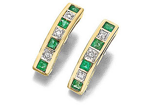 9ct gold Emerald and Diamond Half Hoop Earrings