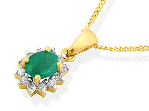 9ct gold Emerald and Diamond Pendant and Chain 045742