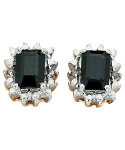 9ct Gold Emerald Cut Sapphire and Diamond Stud Earrings
