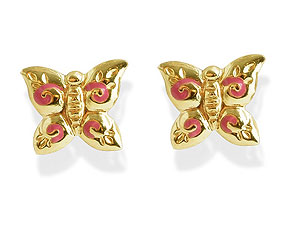 9ct Gold Enamel Butterfly Earrings - 070506