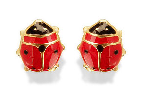 9ct Gold Enamel Ladybird Stud Earrings - 070748