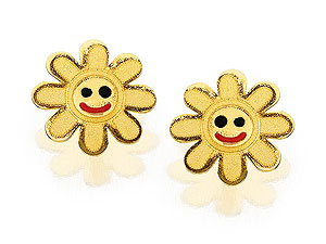 9ct Gold Enamel Smiley Face Stud Earrings 070878