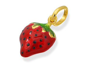 9ct Gold Enamel Strawberry Charm - 073525