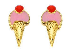 9ct Gold Enamel Strawberry Ice Cream Cone