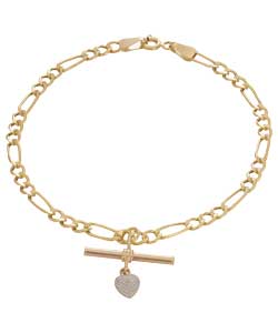 9ct Gold Figaro Heart T-Bar Bracelet
