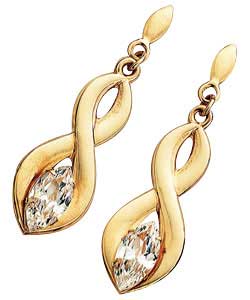 9ct gold Figure of 8 Cubic Zirconia Dropper Earrings