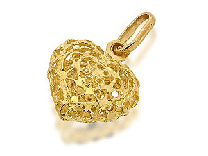 9ct Gold Filigree Heart Solid Charm 11mm - 073704