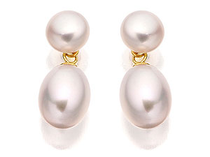 9ct Gold Freshwater Pearl Drop Earrings 24mm -