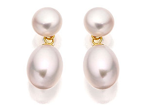 9ct Gold Freshwater Pearl Drop Earrings 24mm -