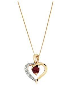 9ct Gold Garnet and Diamond Heart Pendant