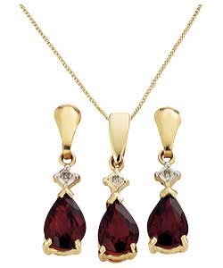Garnet Teardrop Pendant and Earring Set